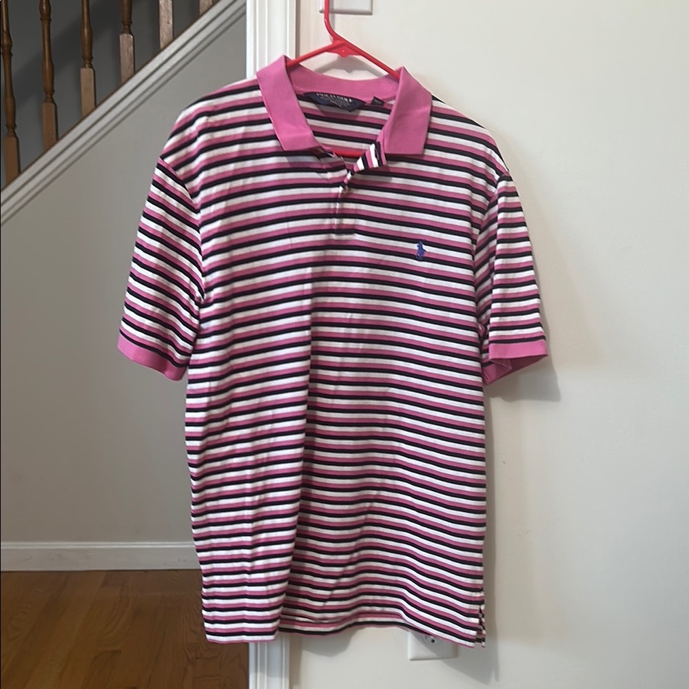 Polo by Ralph Lauren Pink and Black Striped Polo Shirt